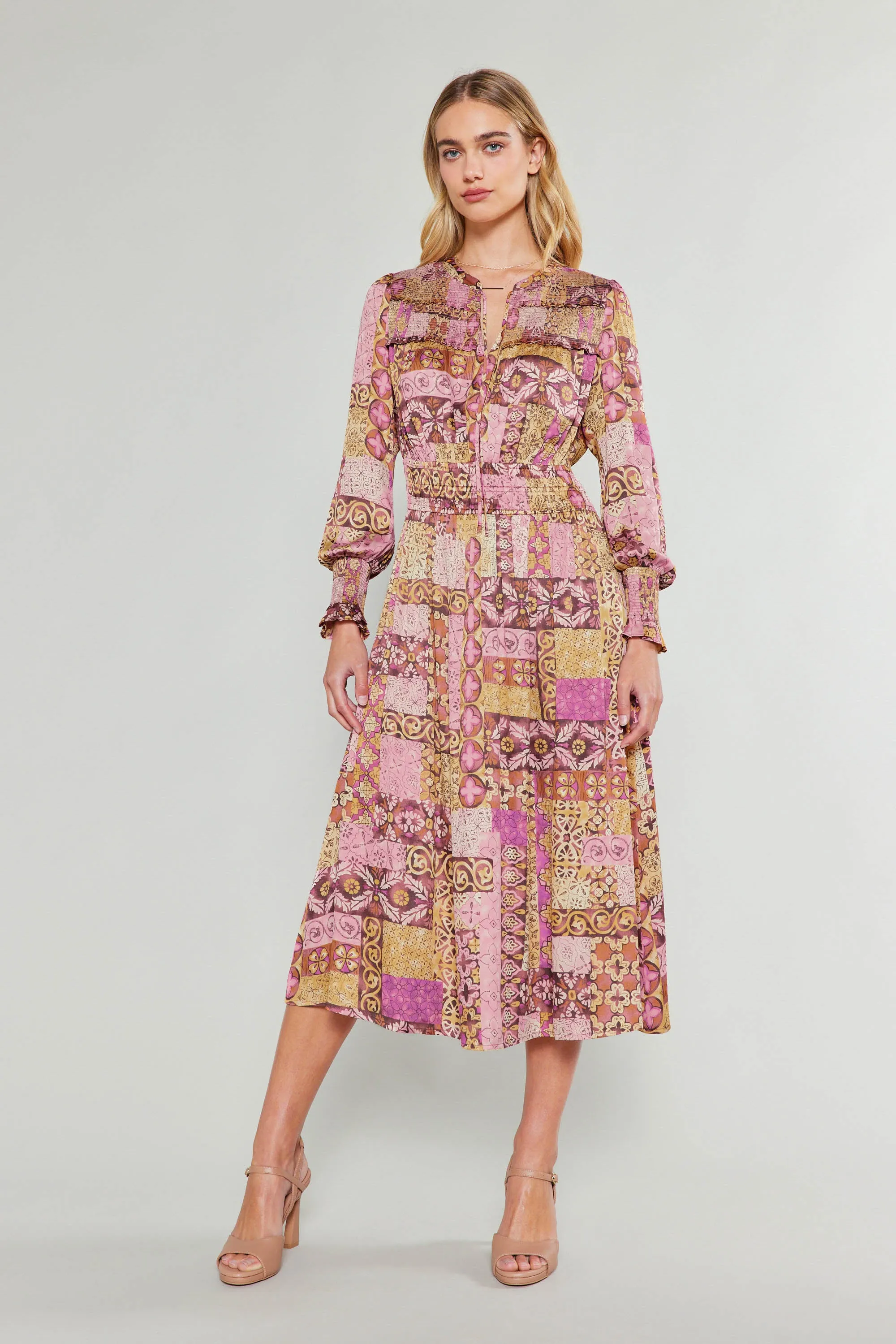 Aida Quilted Pattern Midi Dress