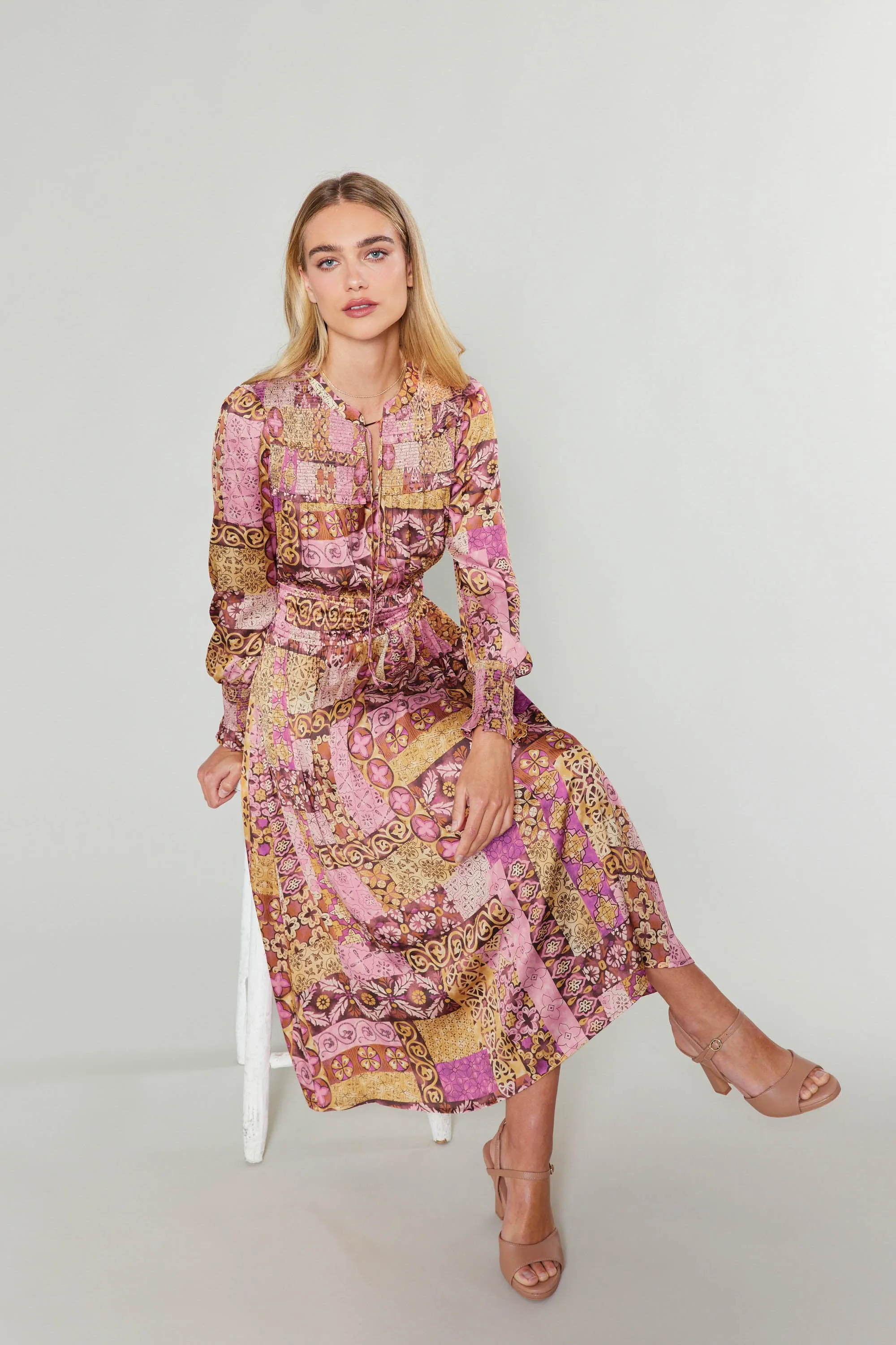 Aida Quilted Pattern Midi Dress