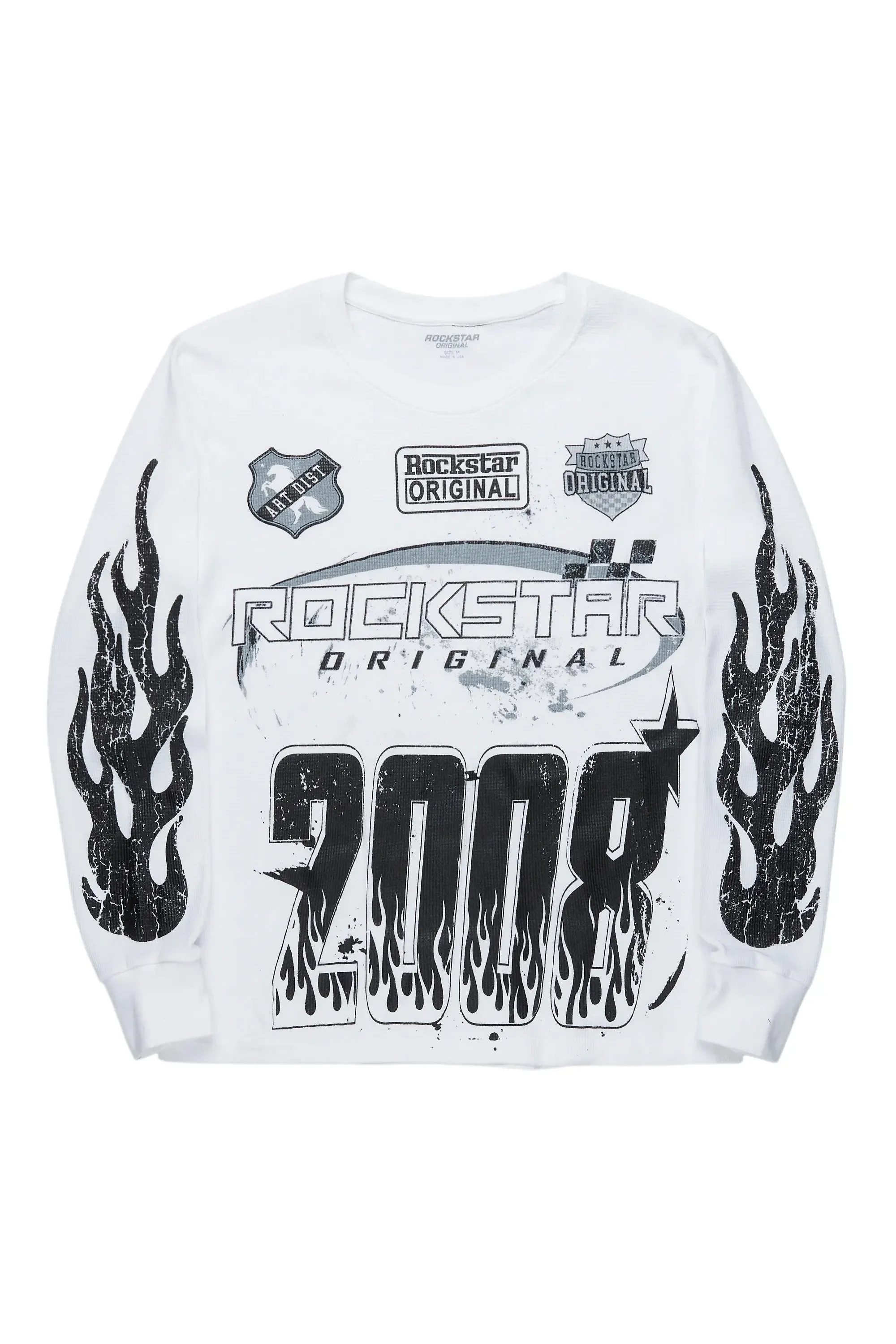 Amos White/Black Thermal Long Sleeve Graphic T-Shirt