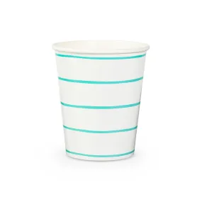 Aqua Green Striped Paper Cups (Set of 8)