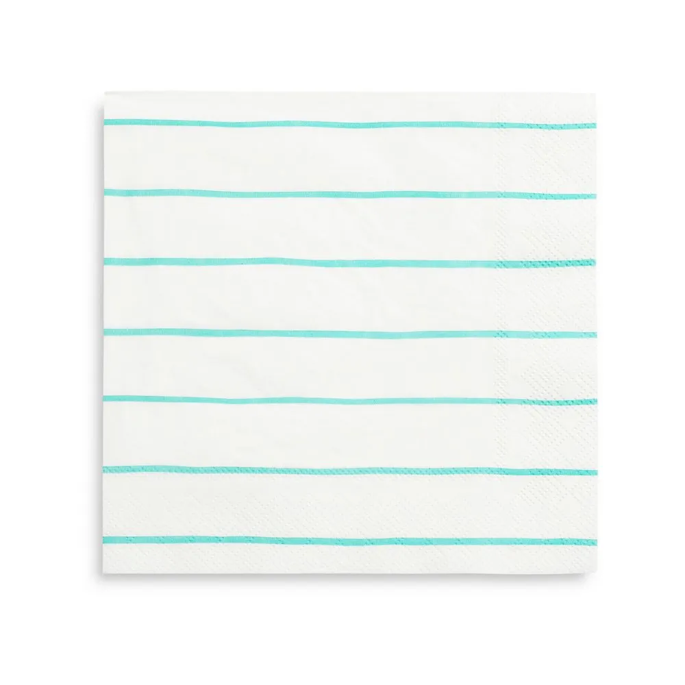 Aqua Green Striped Paper Napkins (Set of 16)