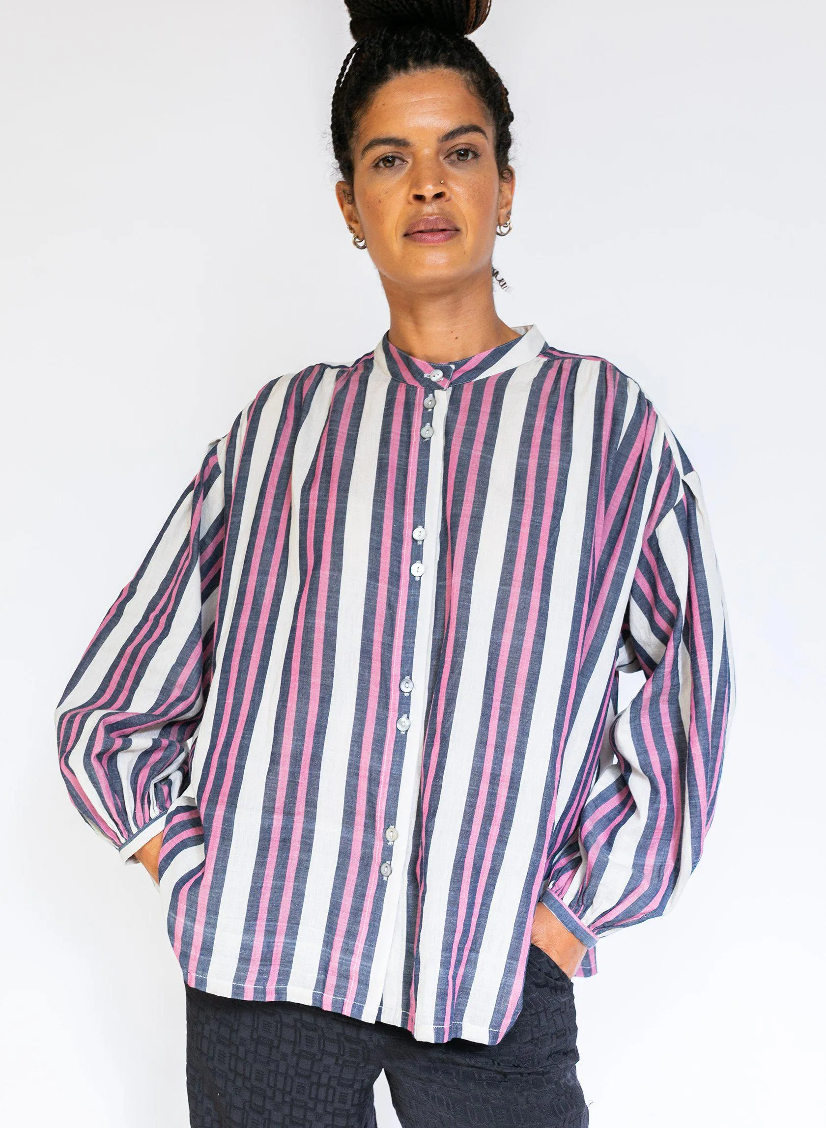 Artist Shirt, fuchsia stripe