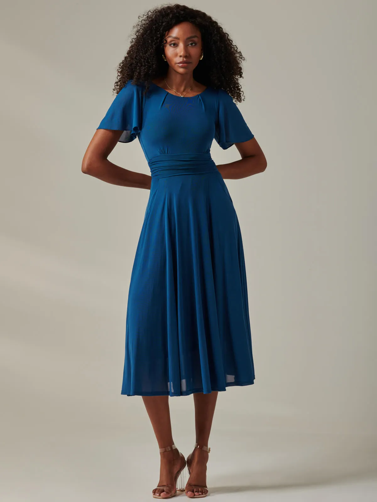 Ayla Plain Mesh Maxi Dress, Teal