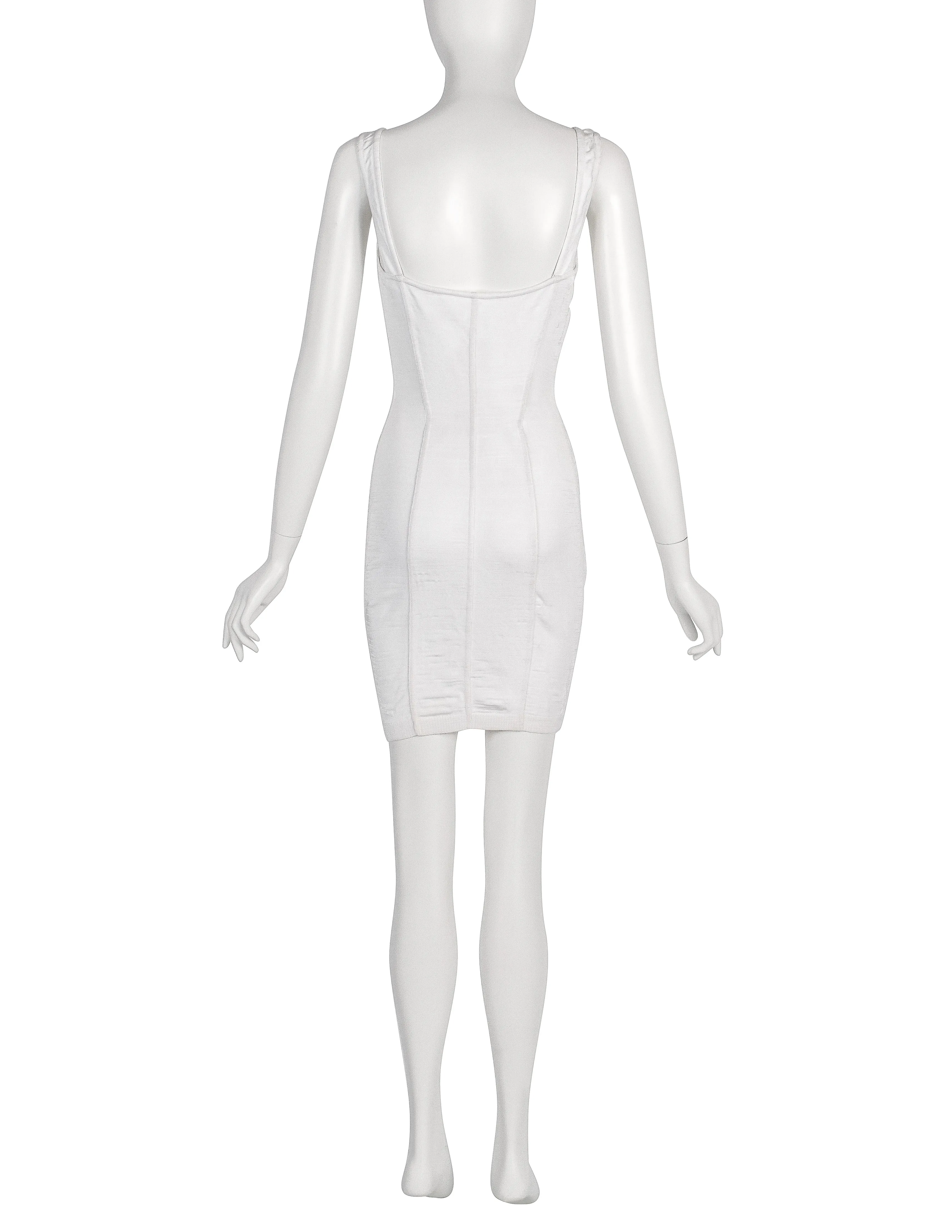 Azzedine Alaia Vintage SS 1991 White Textured Paneled Bodycon Mini Dress