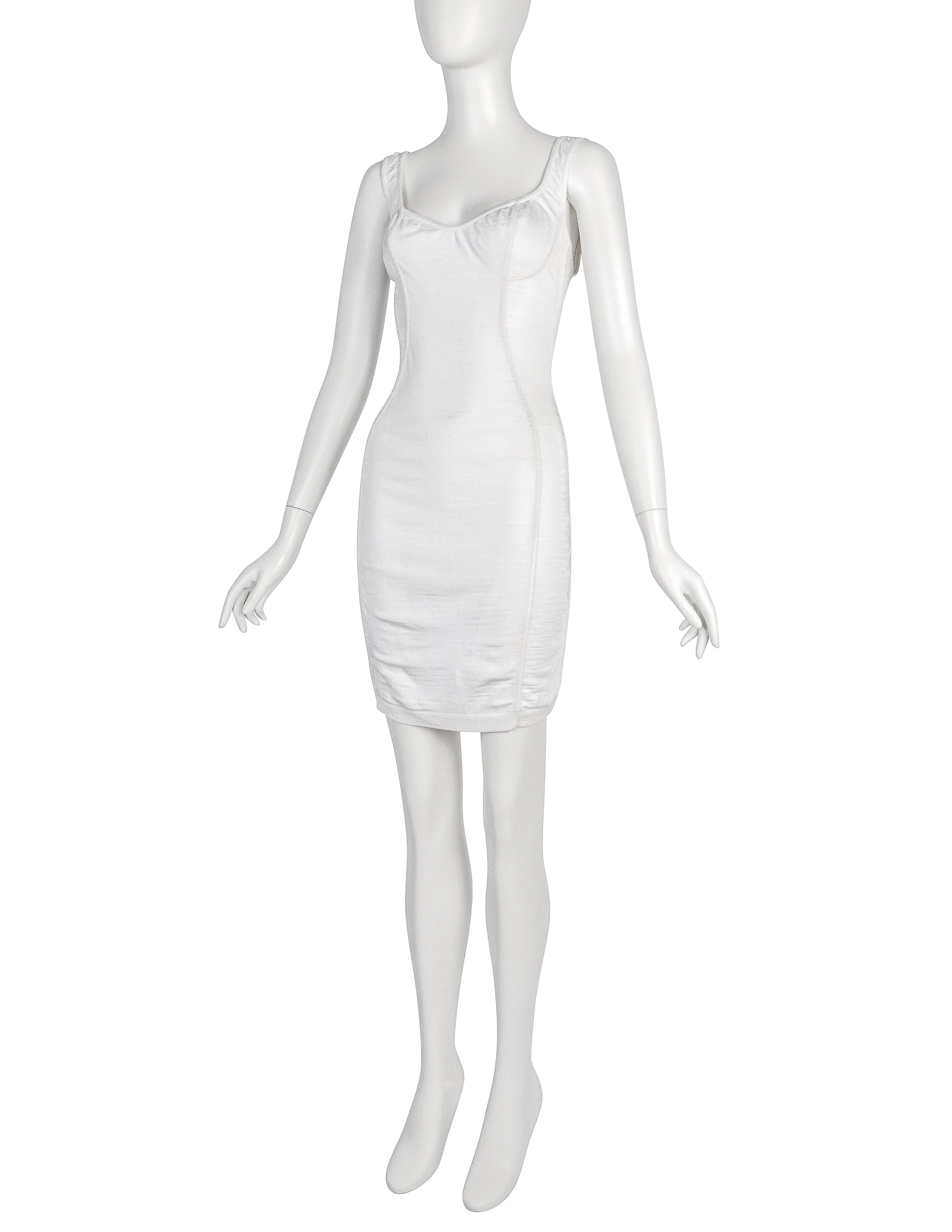 Azzedine Alaia Vintage SS 1991 White Textured Paneled Bodycon Mini Dress