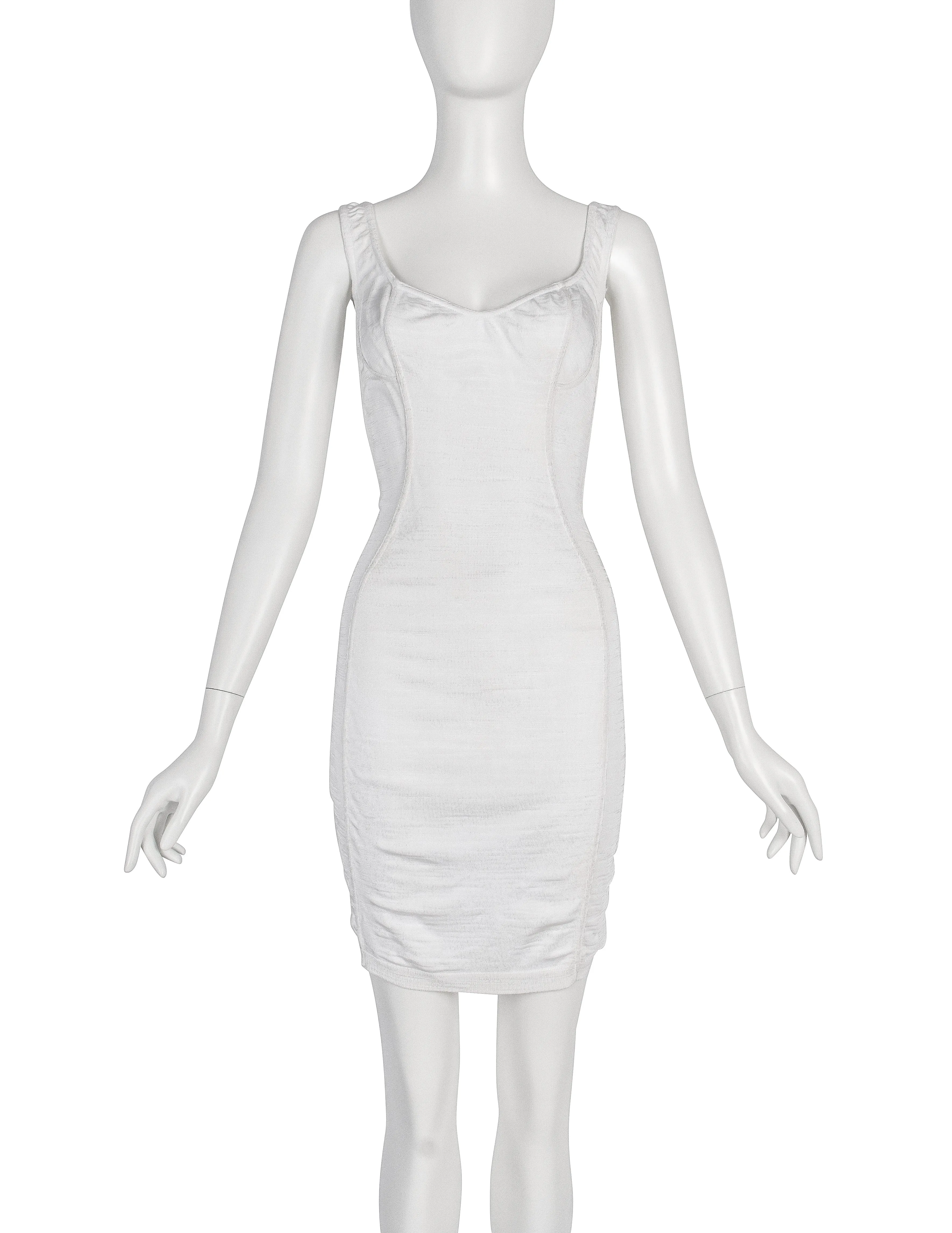 Azzedine Alaia Vintage SS 1991 White Textured Paneled Bodycon Mini Dress