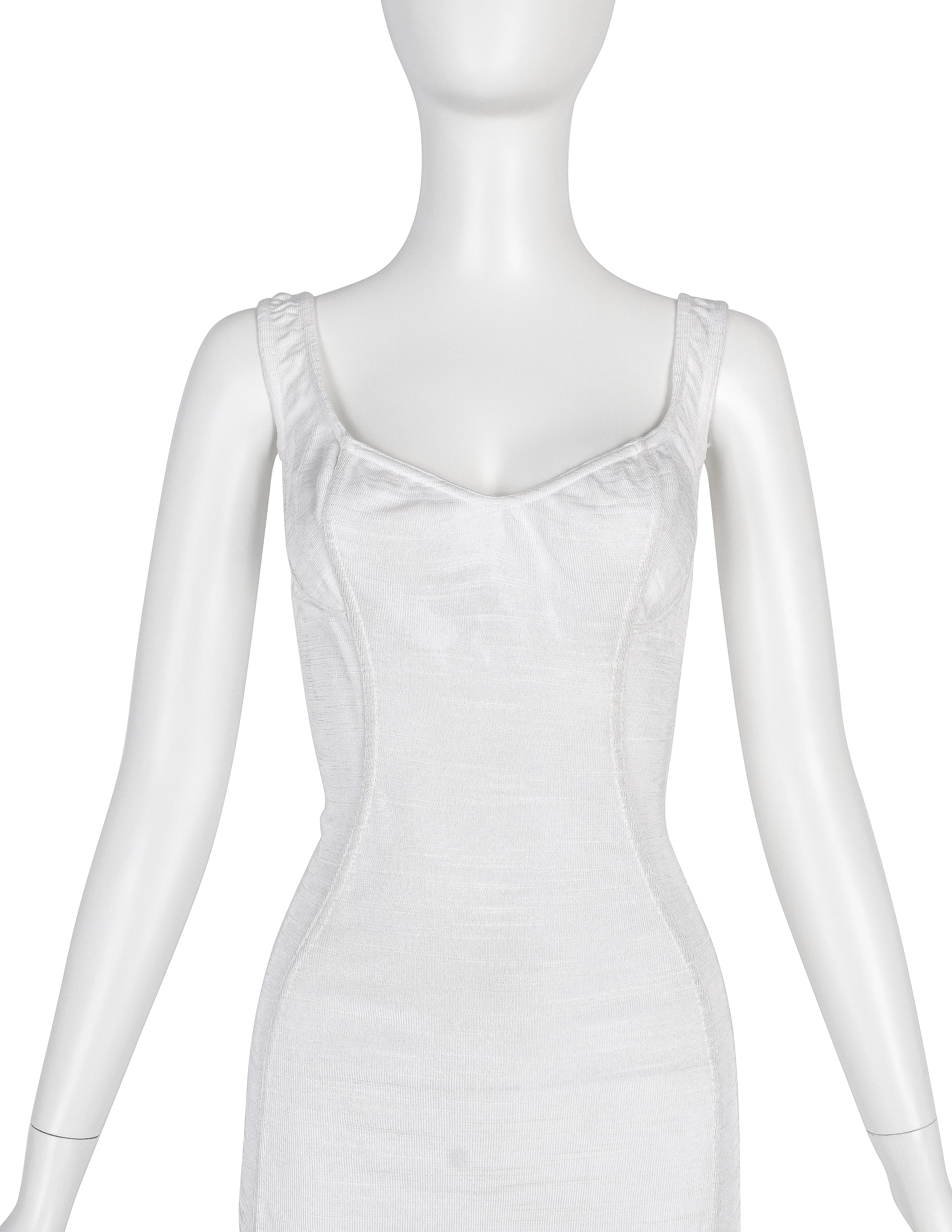 Azzedine Alaia Vintage SS 1991 White Textured Paneled Bodycon Mini Dress