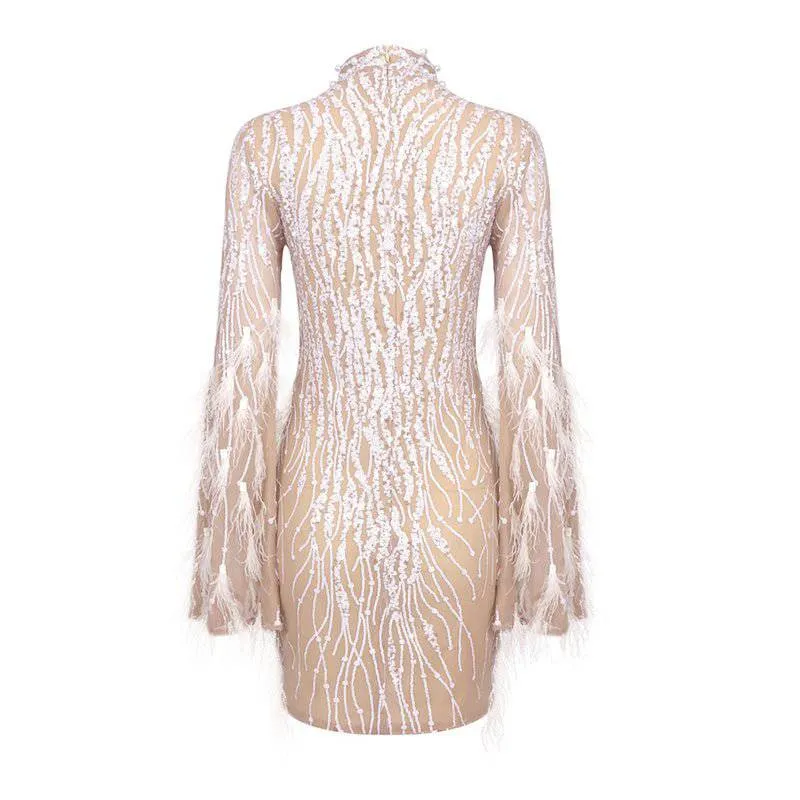 Bailey Feather Sleeve Sequined Mini Dress