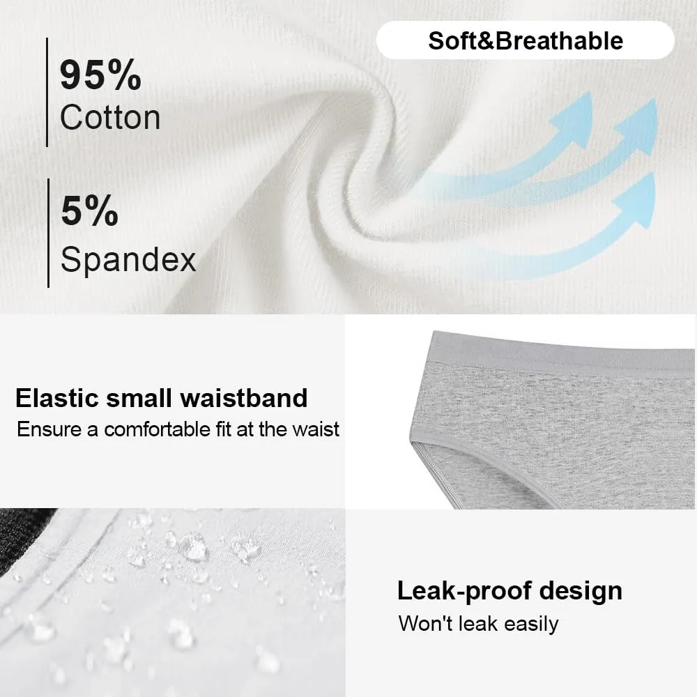 Battewa Leak Proof Underwear for Women Incontinence Underwear Teens Ladies Cotton Leakproof Panties Bikini Absorbent 40ml,3Pack (3Color,Large)