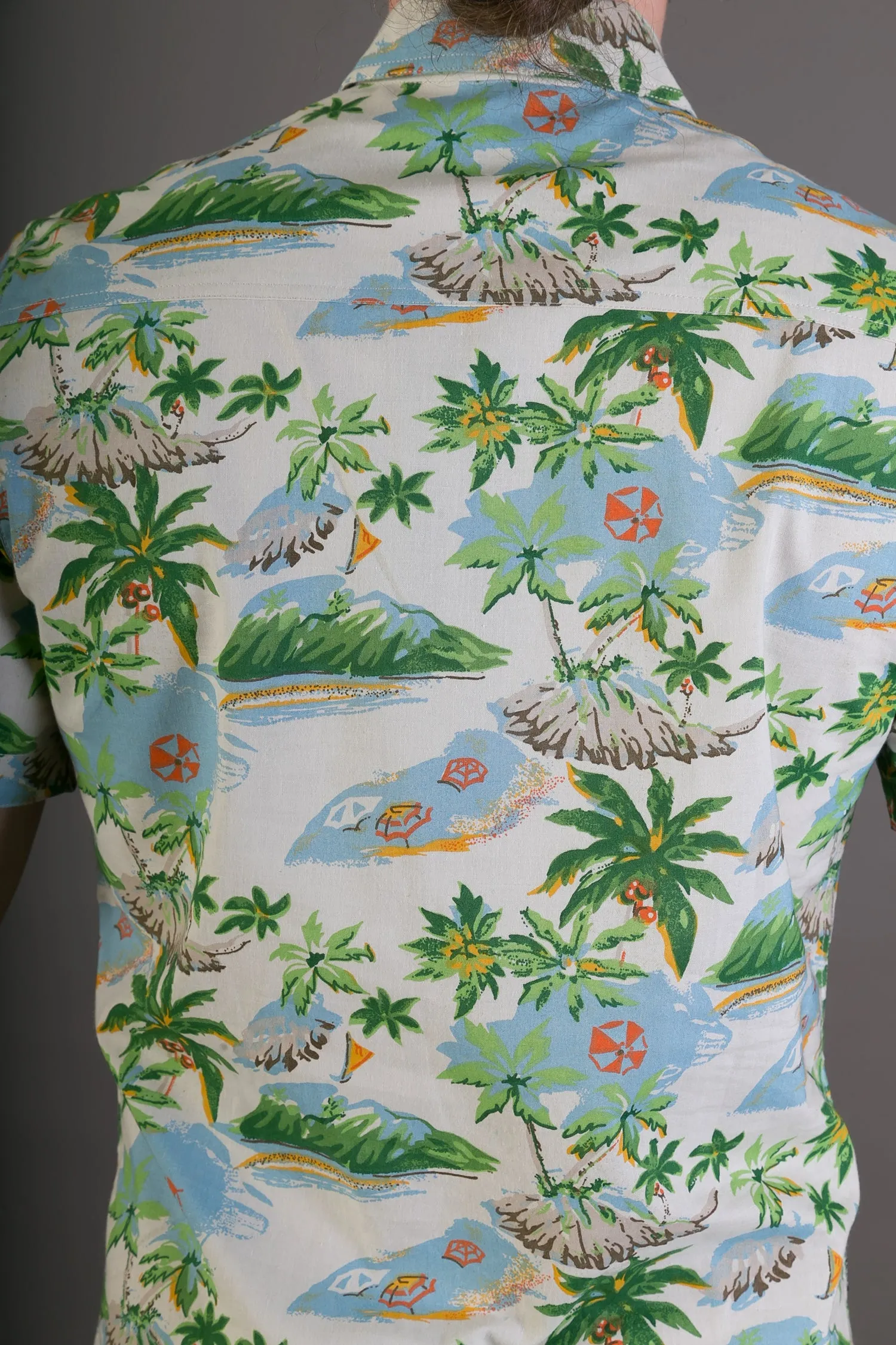 Beach Tropical Island Hawaiian Palm Tree Print Cotton Slim Fit Mens Shirt Short Sleeve