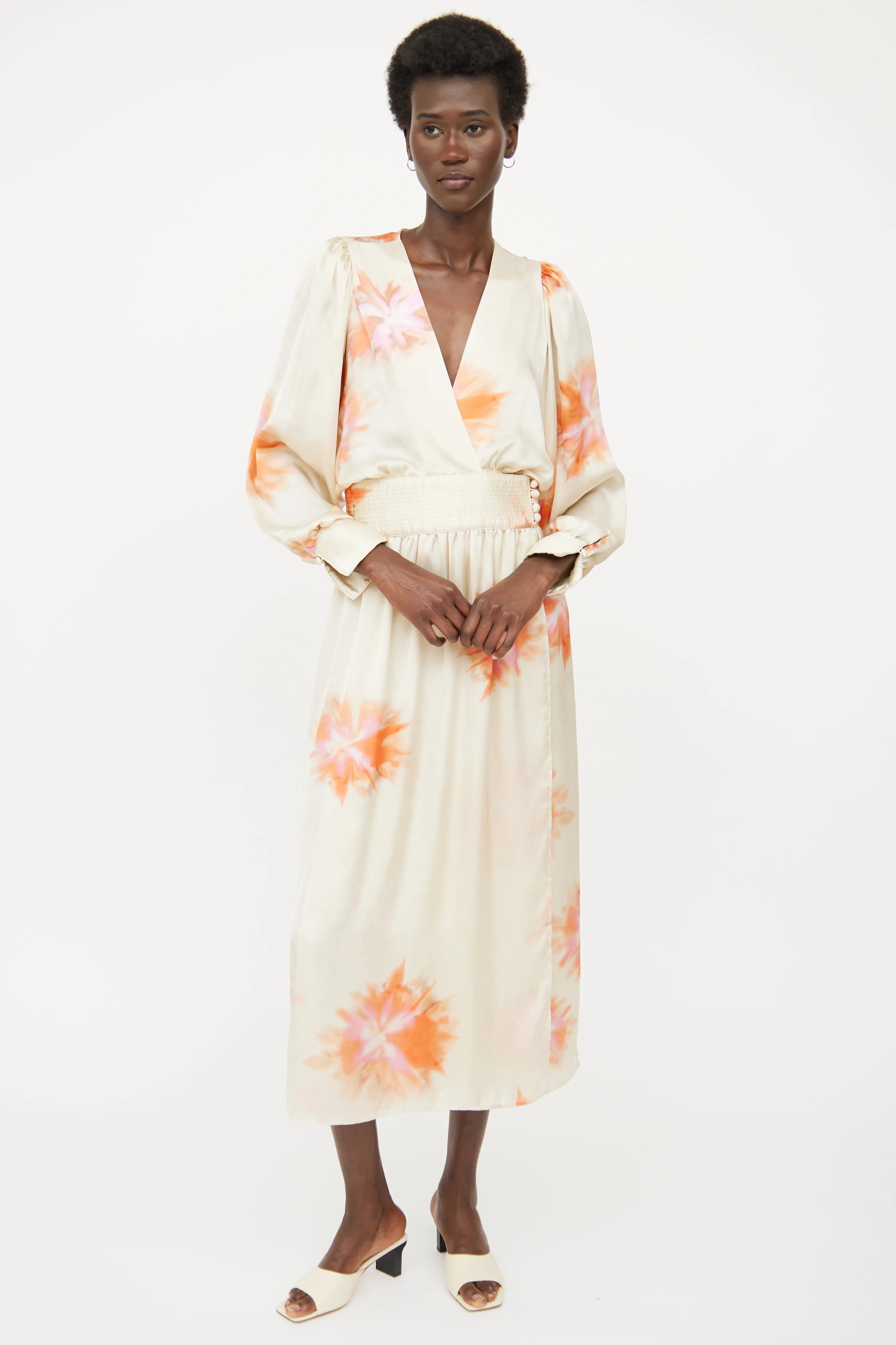 Beige & Pink Floral Maxi Dress