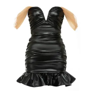 Bellamy Strapless V-Neck Faux Leather Mini Sheath Mermaid Dress