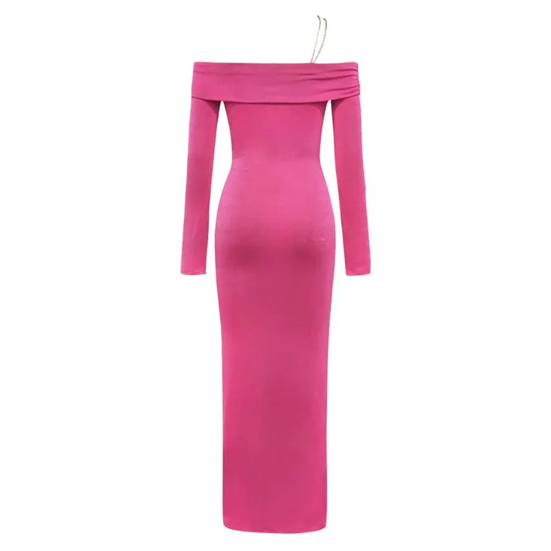 Bithy One Shoulder Long Sleeve Fitted Maxi Bodycon Dress