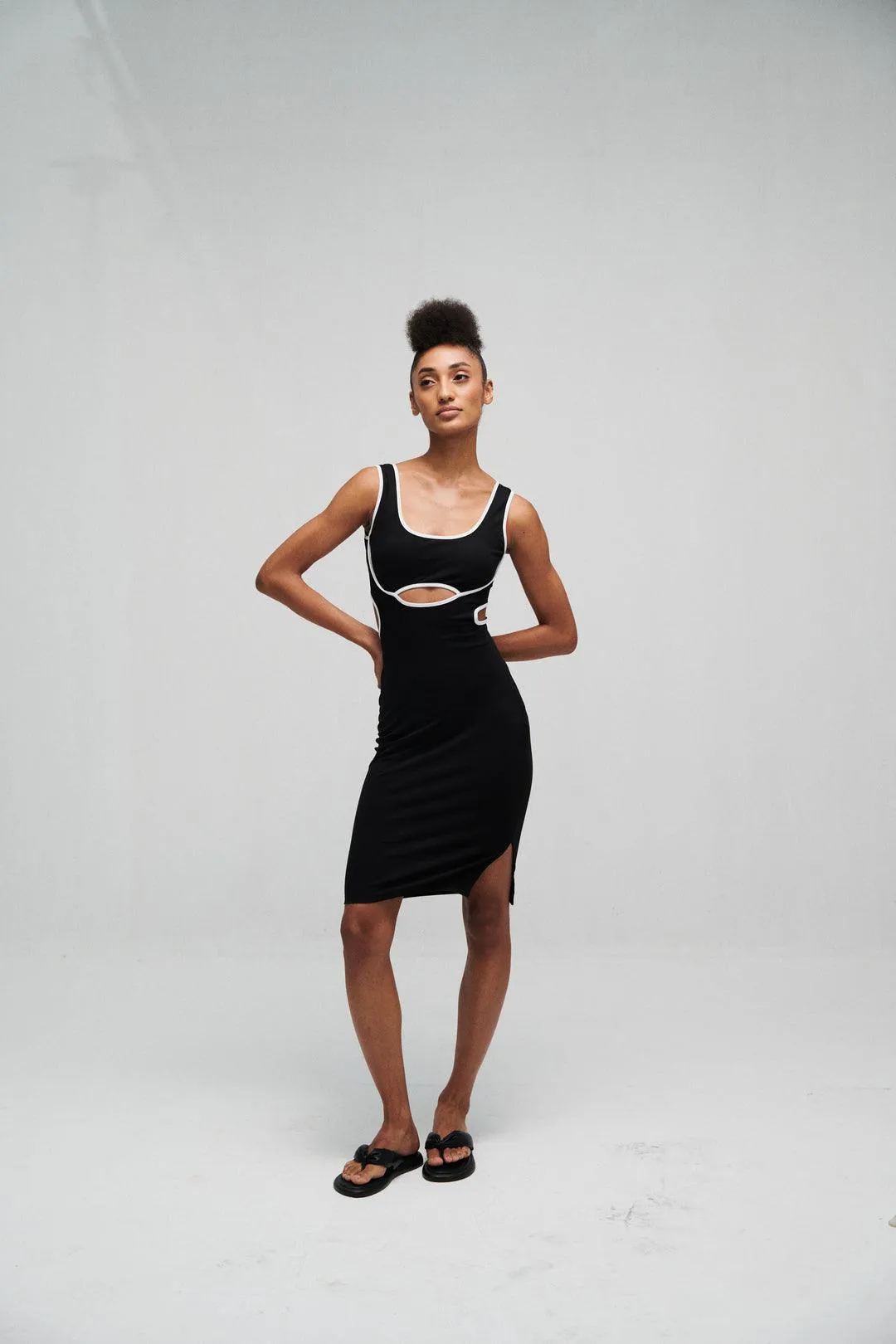 Black Cut Out Dress With Pipping