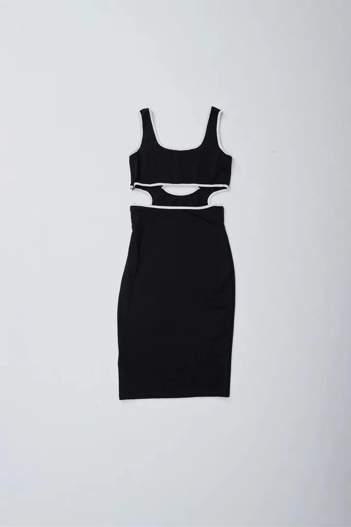 Black Cut Out Dress With Pipping