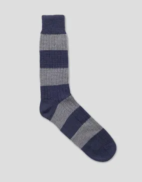 BLOCK STRIPE WOOL SOCKS - NAVY/GREY