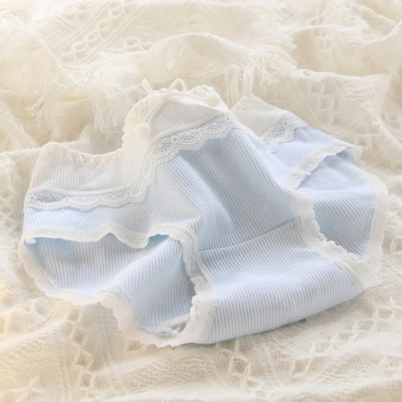 Blue Lace Cotton Sweetheart Undies