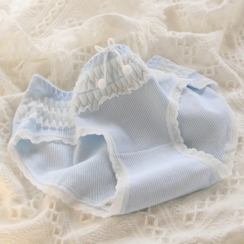 Blue Lace Cotton Sweetheart Undies