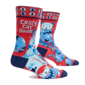 Blue Q Men's Crew Socks | Crazy Cat Dude