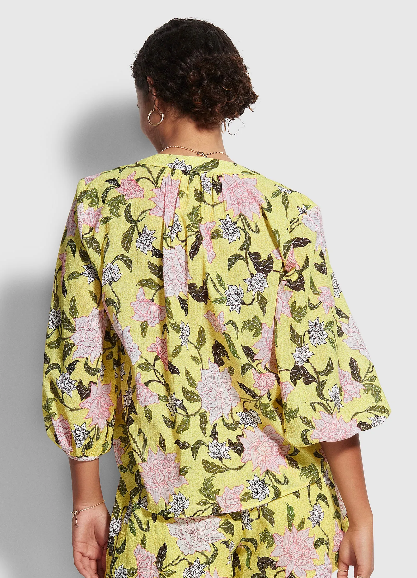 Boheme Floral Peasant Top - Lime Light