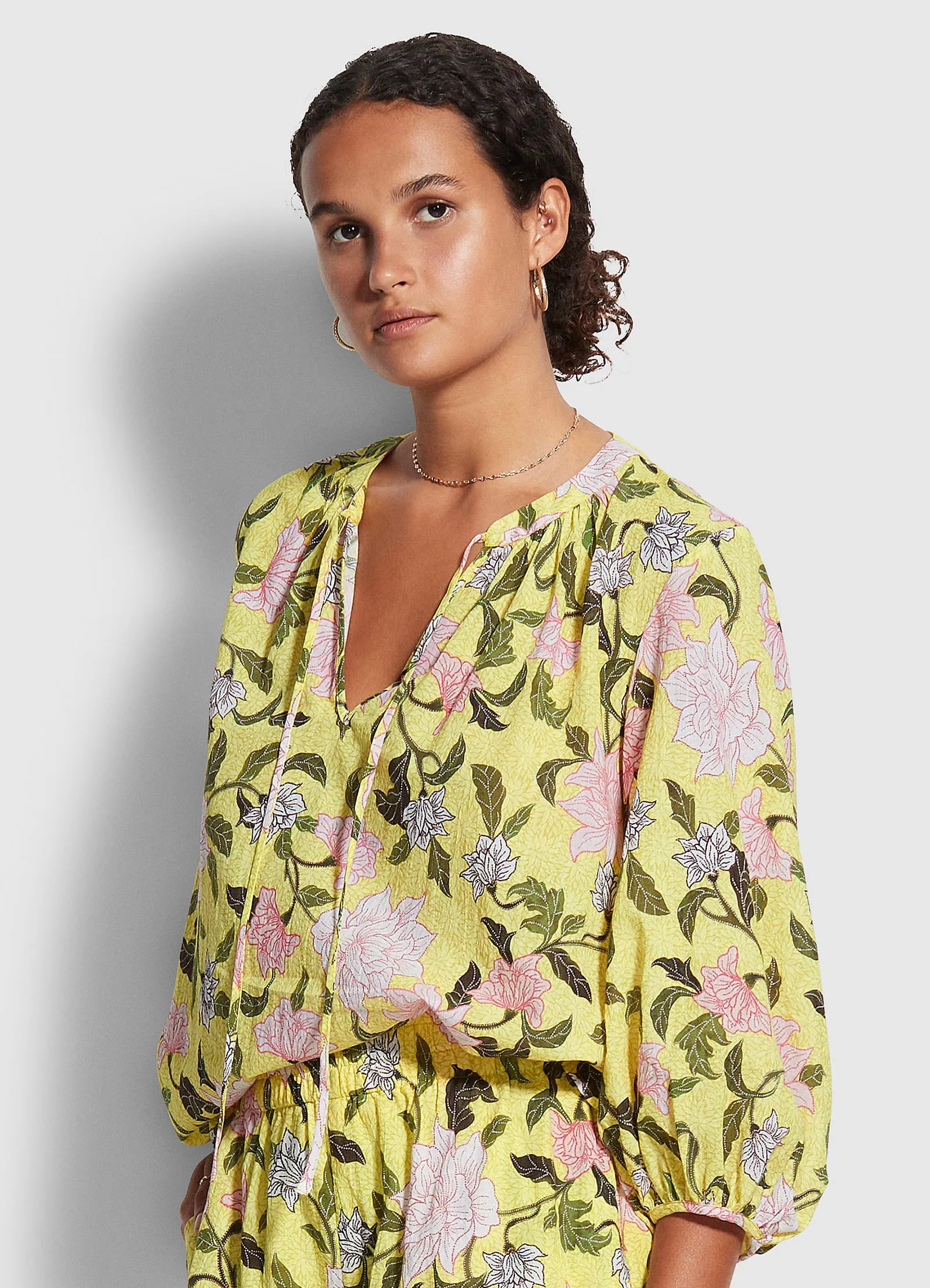 Boheme Floral Peasant Top - Lime Light