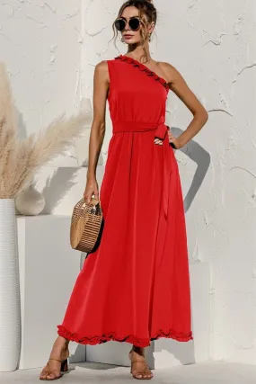 Bohemian Sunset Orange One Shoulder Dress