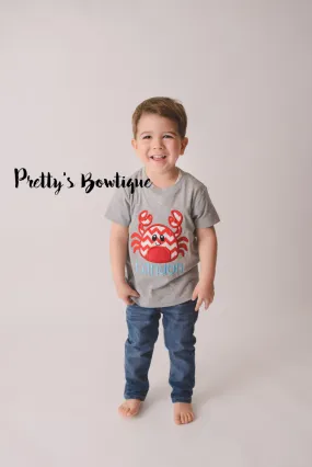 Boys Summer Beach shirt-- Boys Crab shirt-- Monogram Boys Shirt -- Monogram Boys summer crab shirt --Crab with Monogram perfect summer shirt