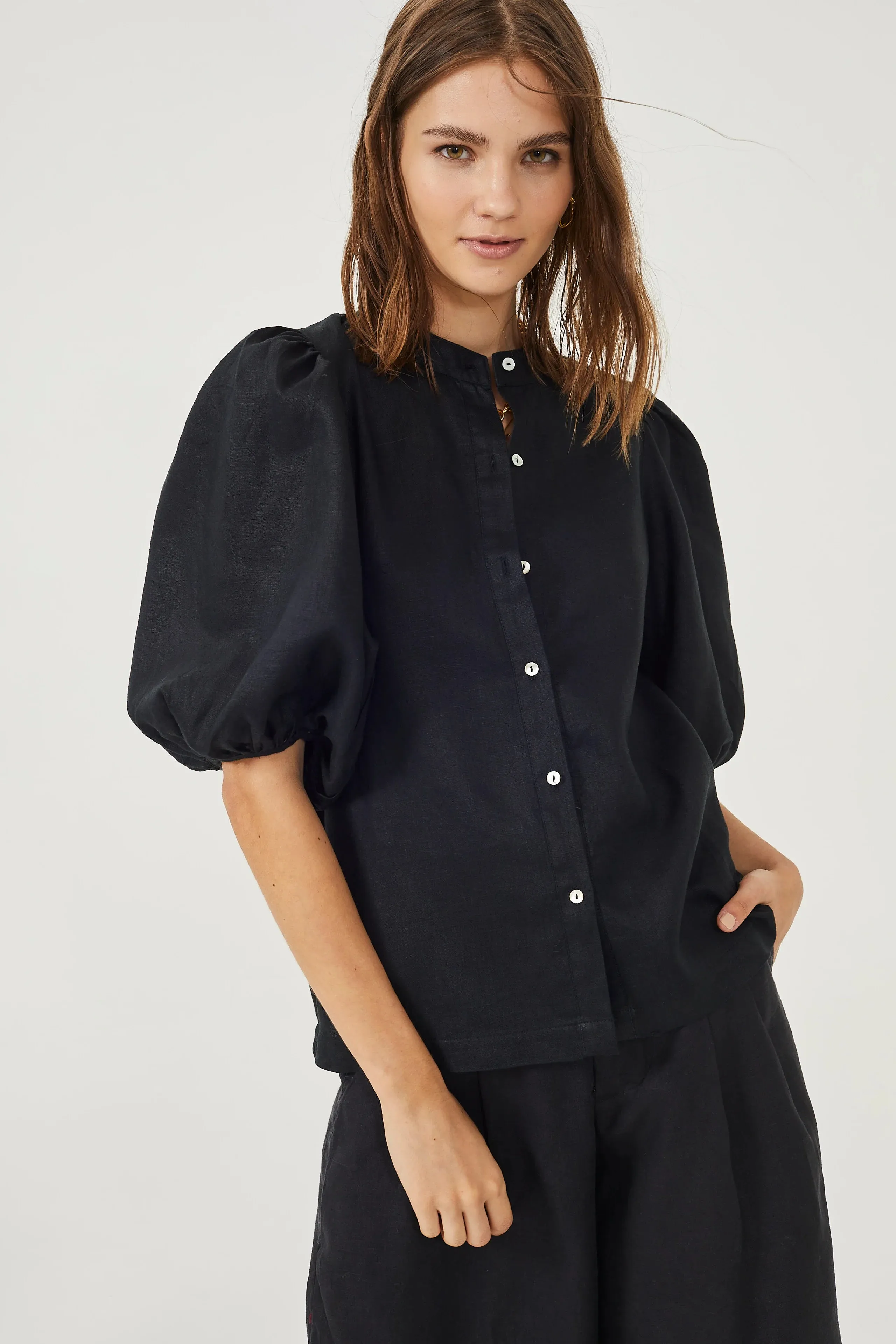 Bubble Linen Shirt - Black