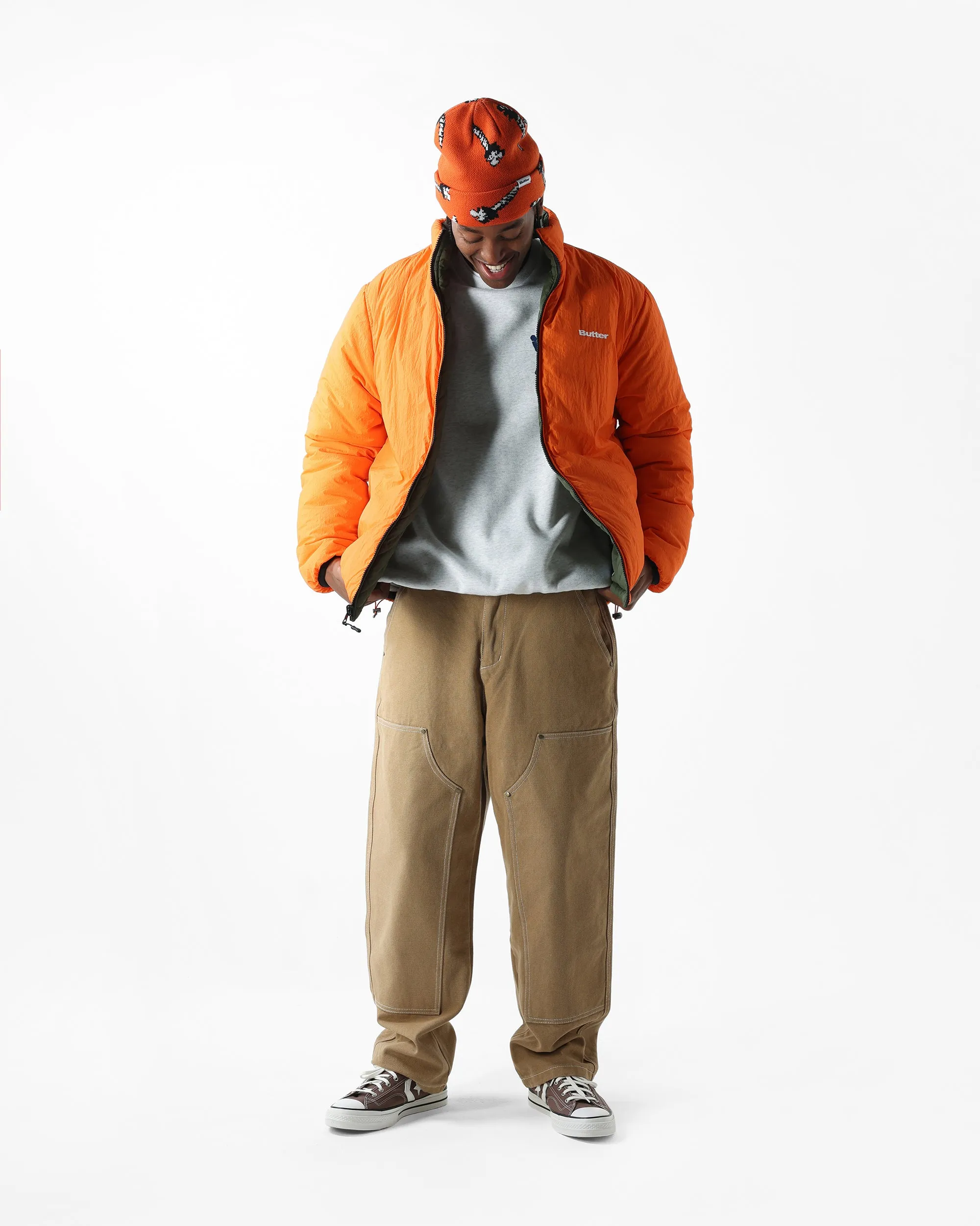 Chainlink Reversible Puffer Jacket, Army / Orange