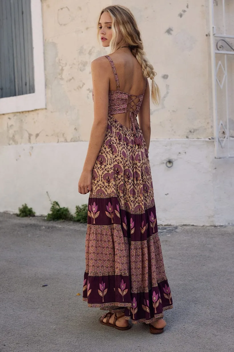 Château Quilted Strappy Maxi Dress | Grape