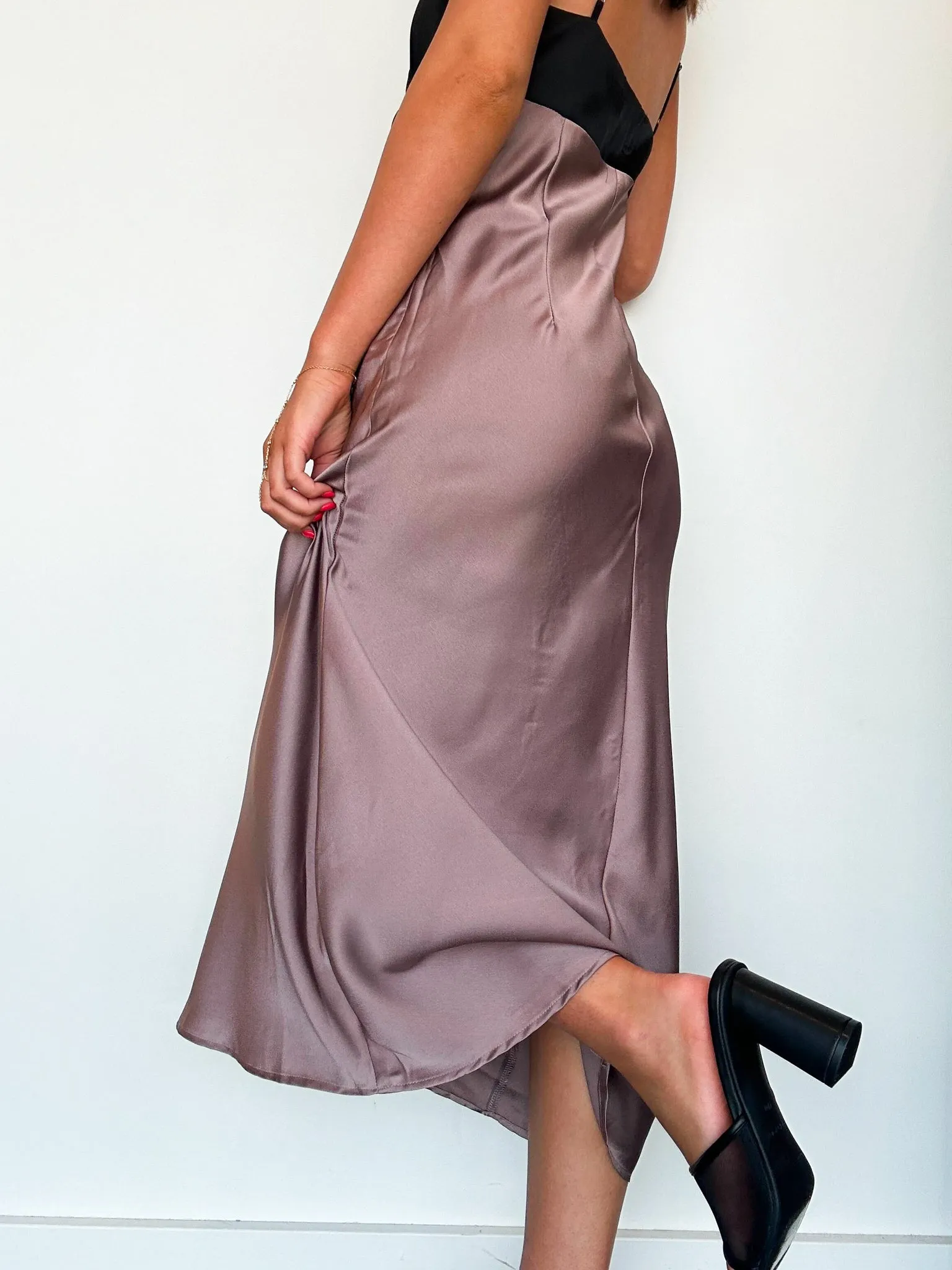 Color Block Satin Midi Dress