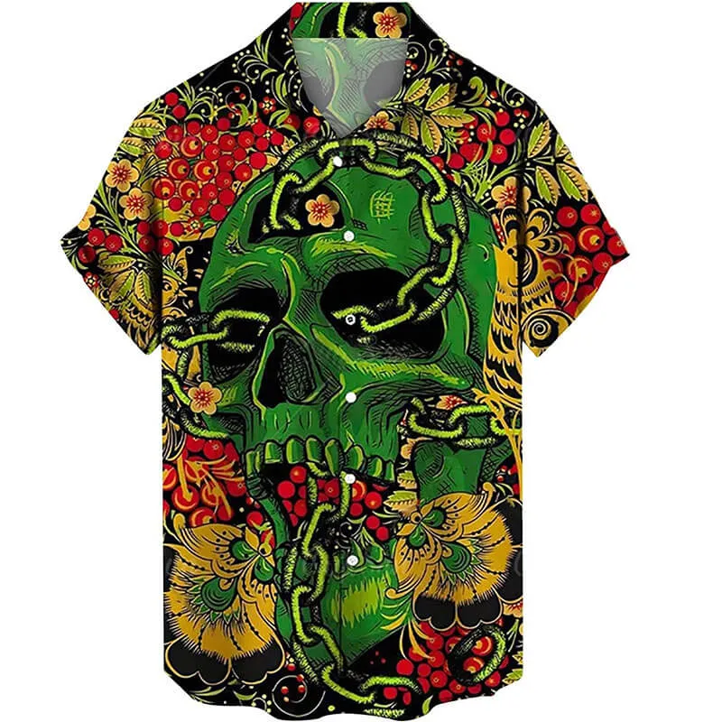 Colorful Flower Skull Hawaiian Shirt