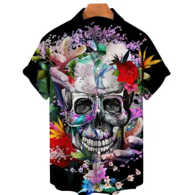 Colorful Flower Skull Hawaiian Shirt