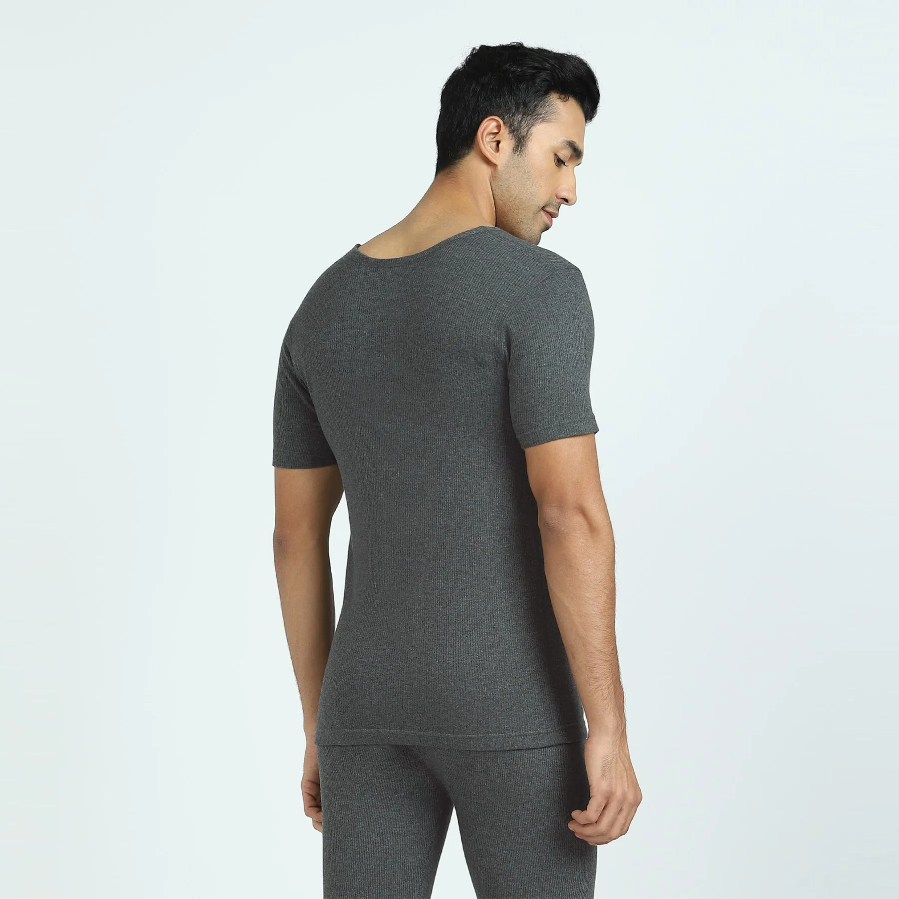 Cotton Rich Thermal Short Sleeve Vest Graphite Grey