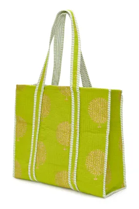 Cotton Tote Bag In Lime & Gold