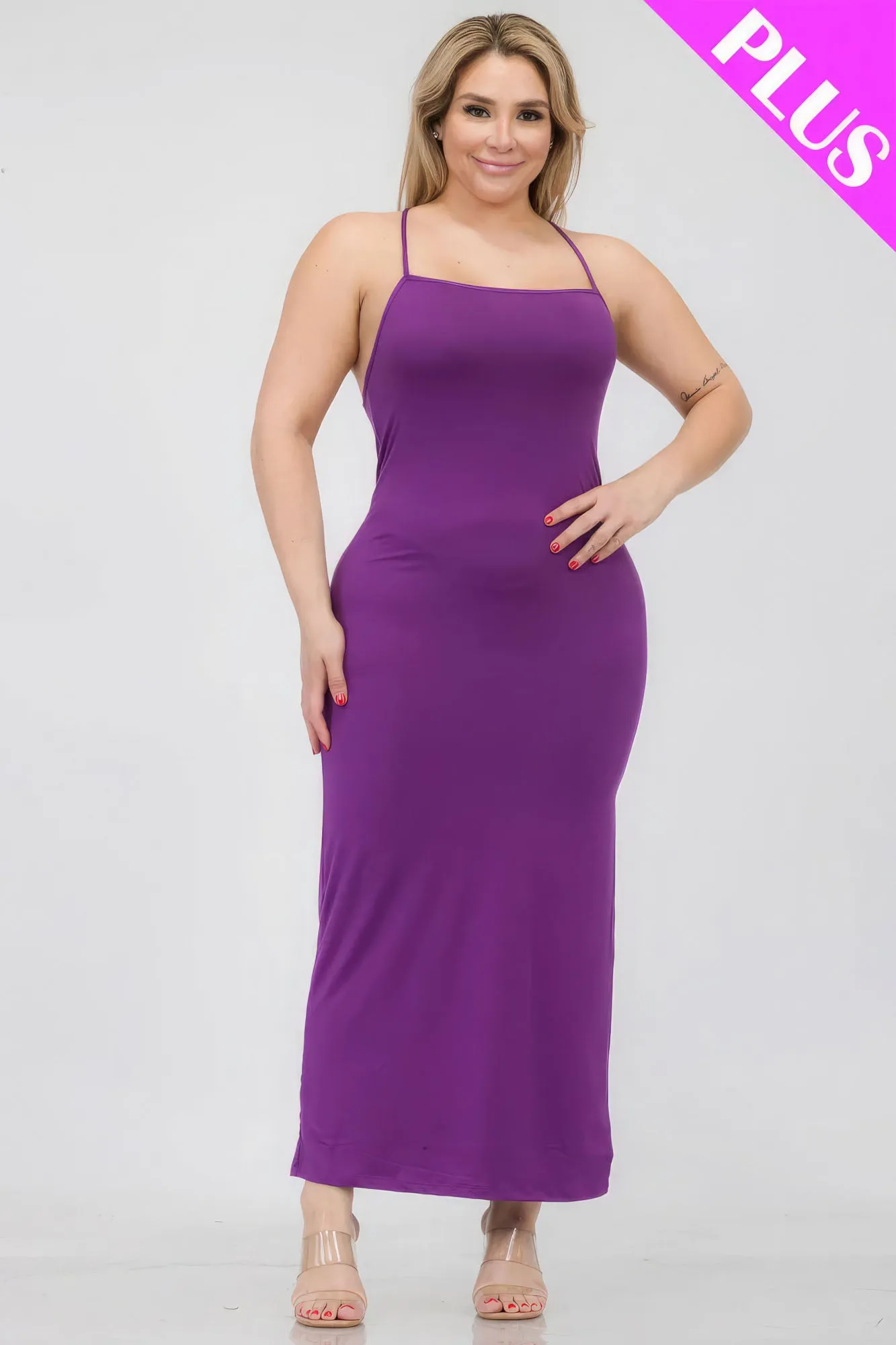 Crisscross Back Split Thigh Voluptuous ( ) Women's Plus Size Maxi Dress