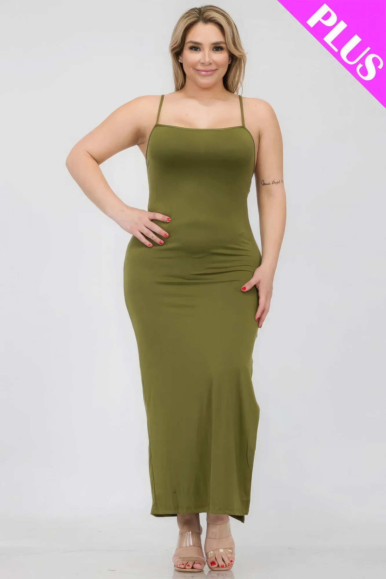 Crisscross Back Split Thigh Voluptuous ( ) Women's Plus Size Maxi Dress