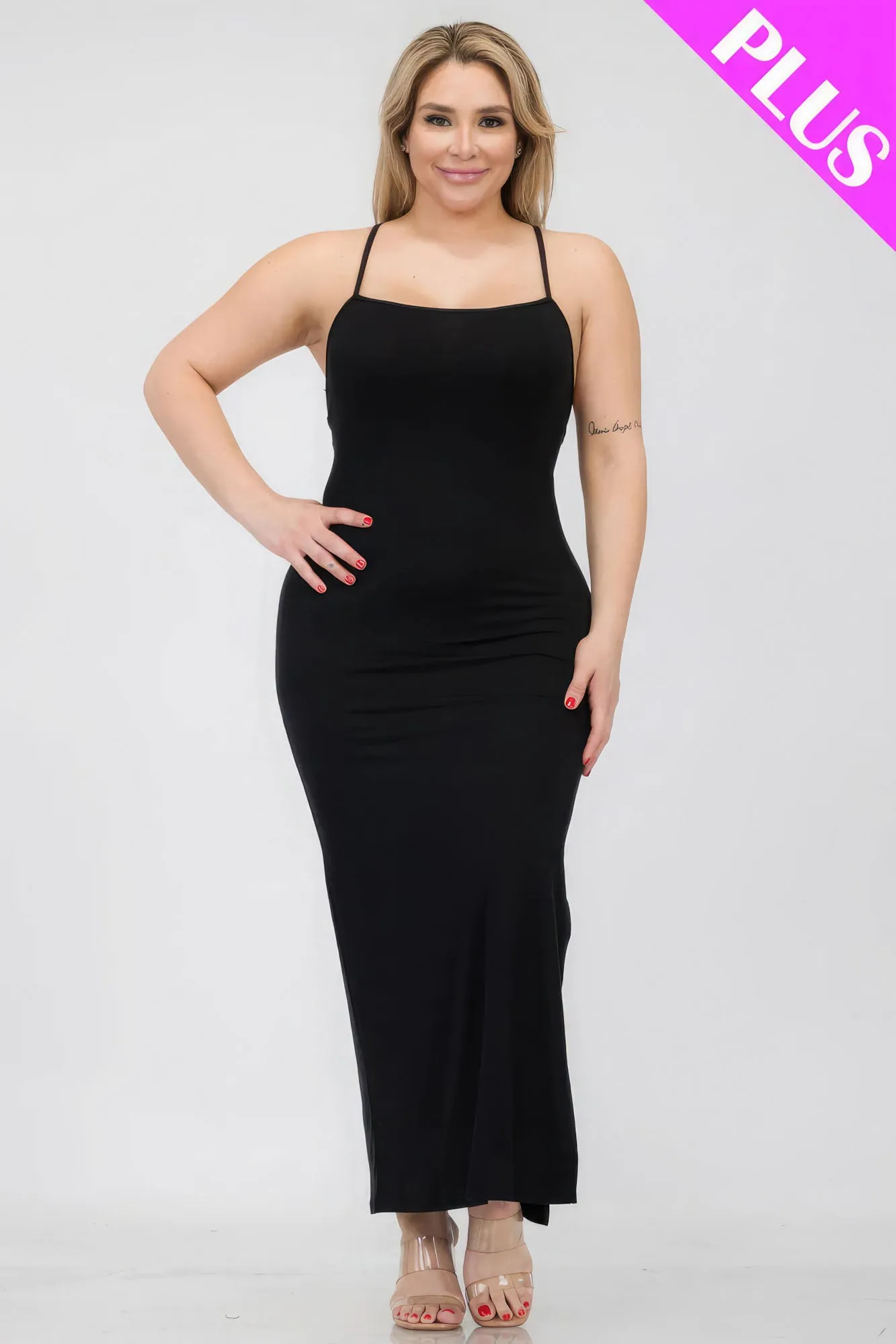 Crisscross Back Split Thigh Voluptuous ( ) Women's Plus Size Maxi Dress