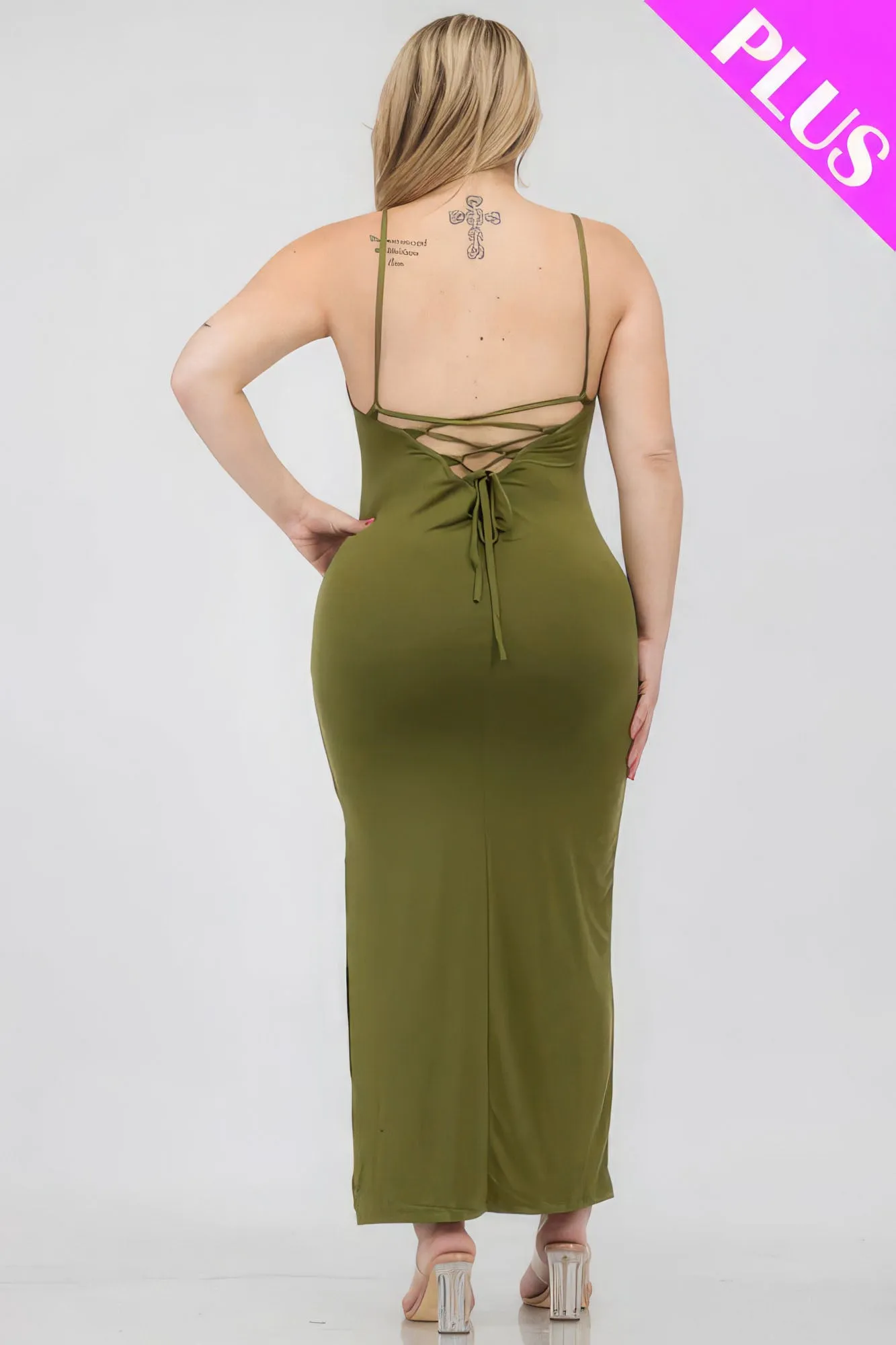 Crisscross Back Split Thigh Voluptuous ( ) Women's Plus Size Maxi Dress