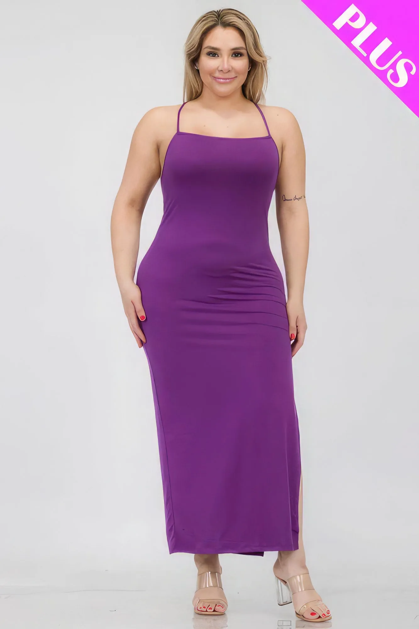 Crisscross Back Split Thigh Voluptuous ( ) Women's Plus Size Maxi Dress