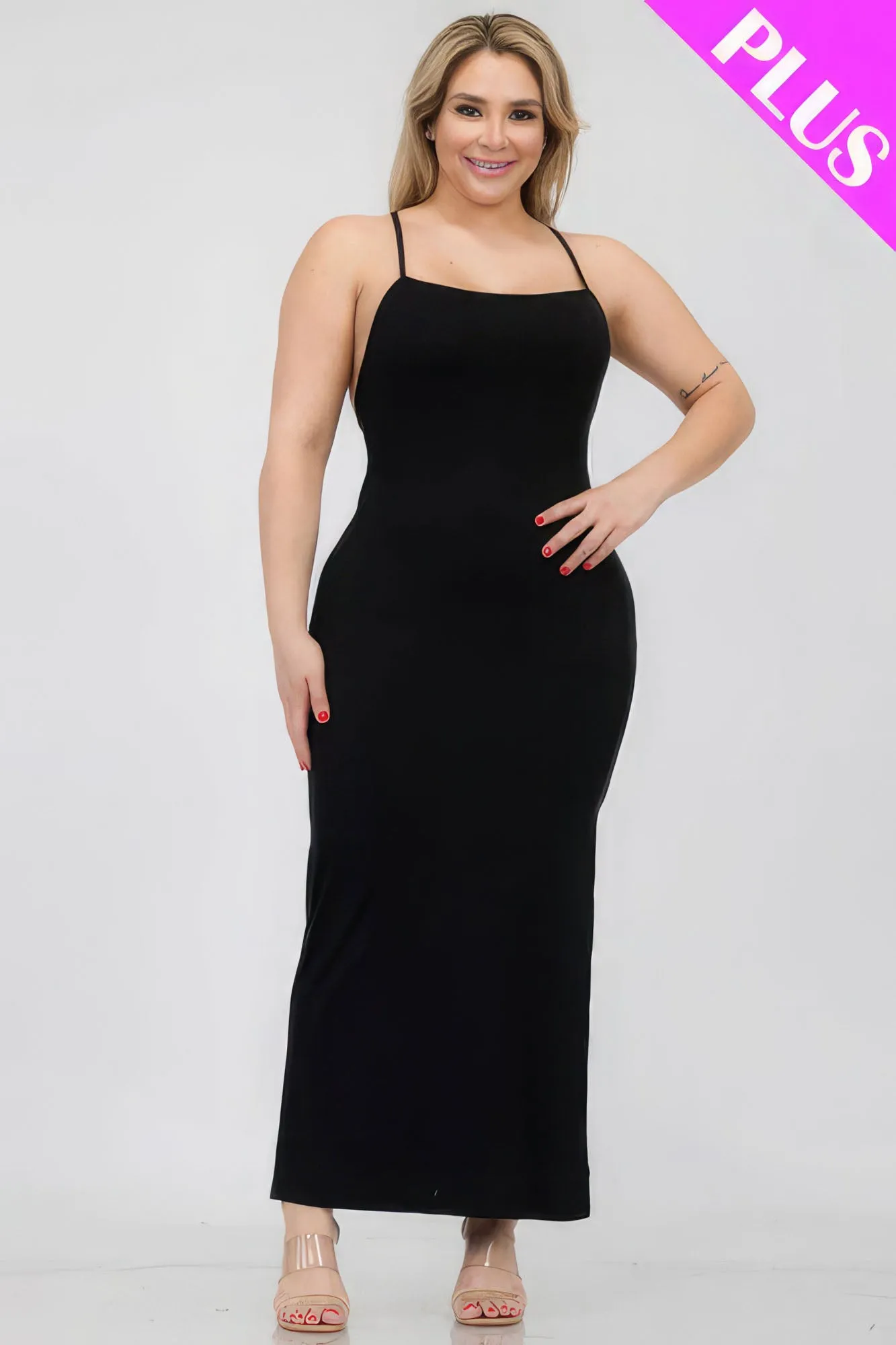 Crisscross Back Split Thigh Voluptuous ( ) Women's Plus Size Maxi Dress