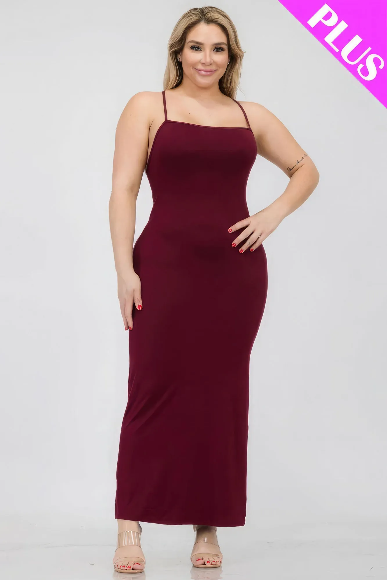 Crisscross Back Split Thigh Voluptuous ( ) Women's Plus Size Maxi Dress