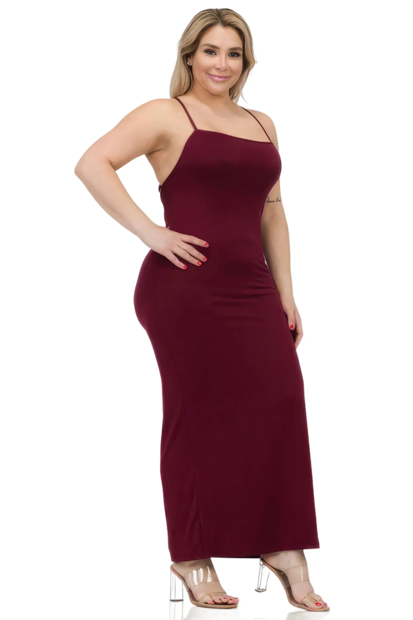 Crisscross Back Split Thigh Voluptuous ( ) Women's Plus Size Maxi Dress