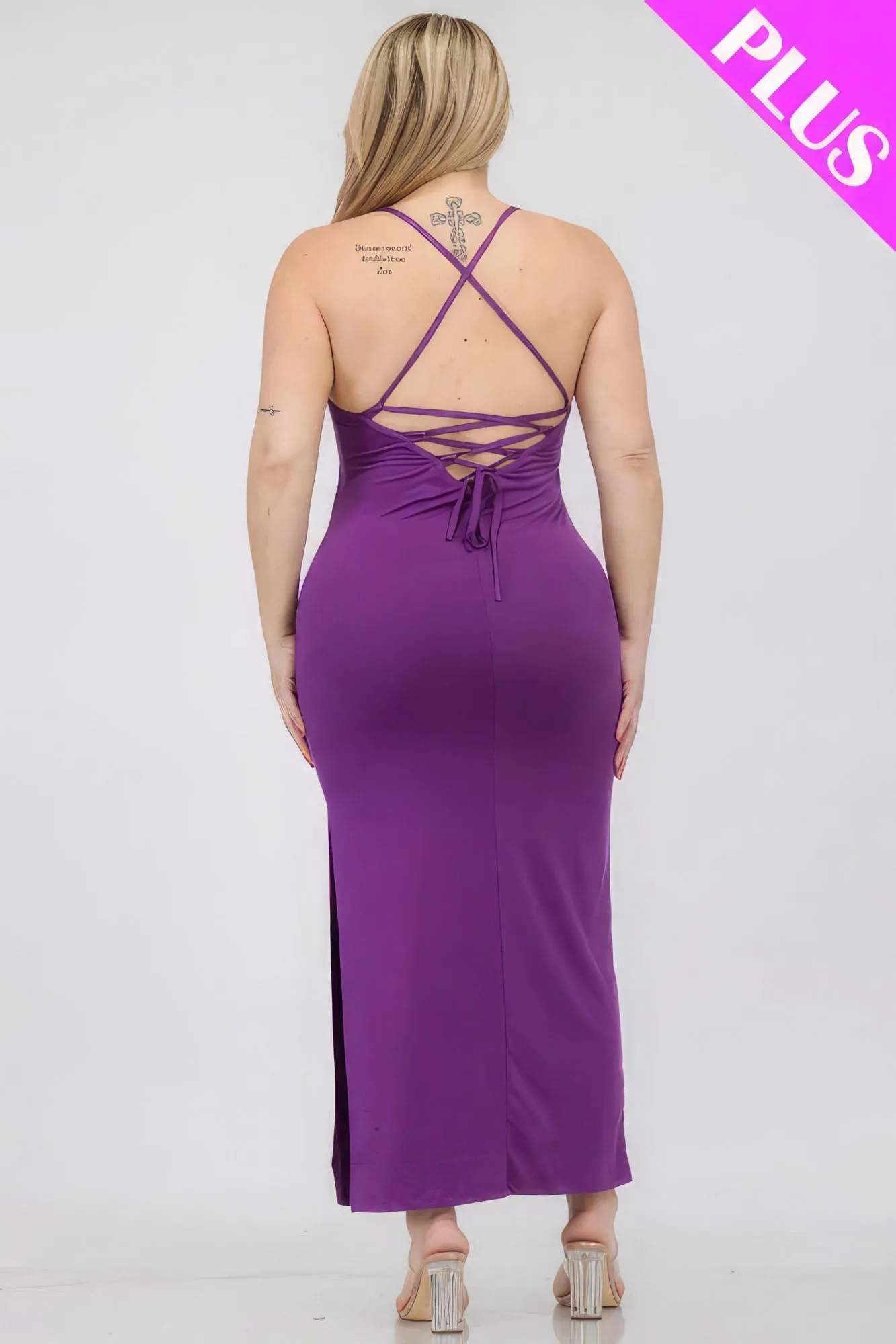 Crisscross Back Split Thigh Voluptuous ( ) Women's Plus Size Maxi Dress