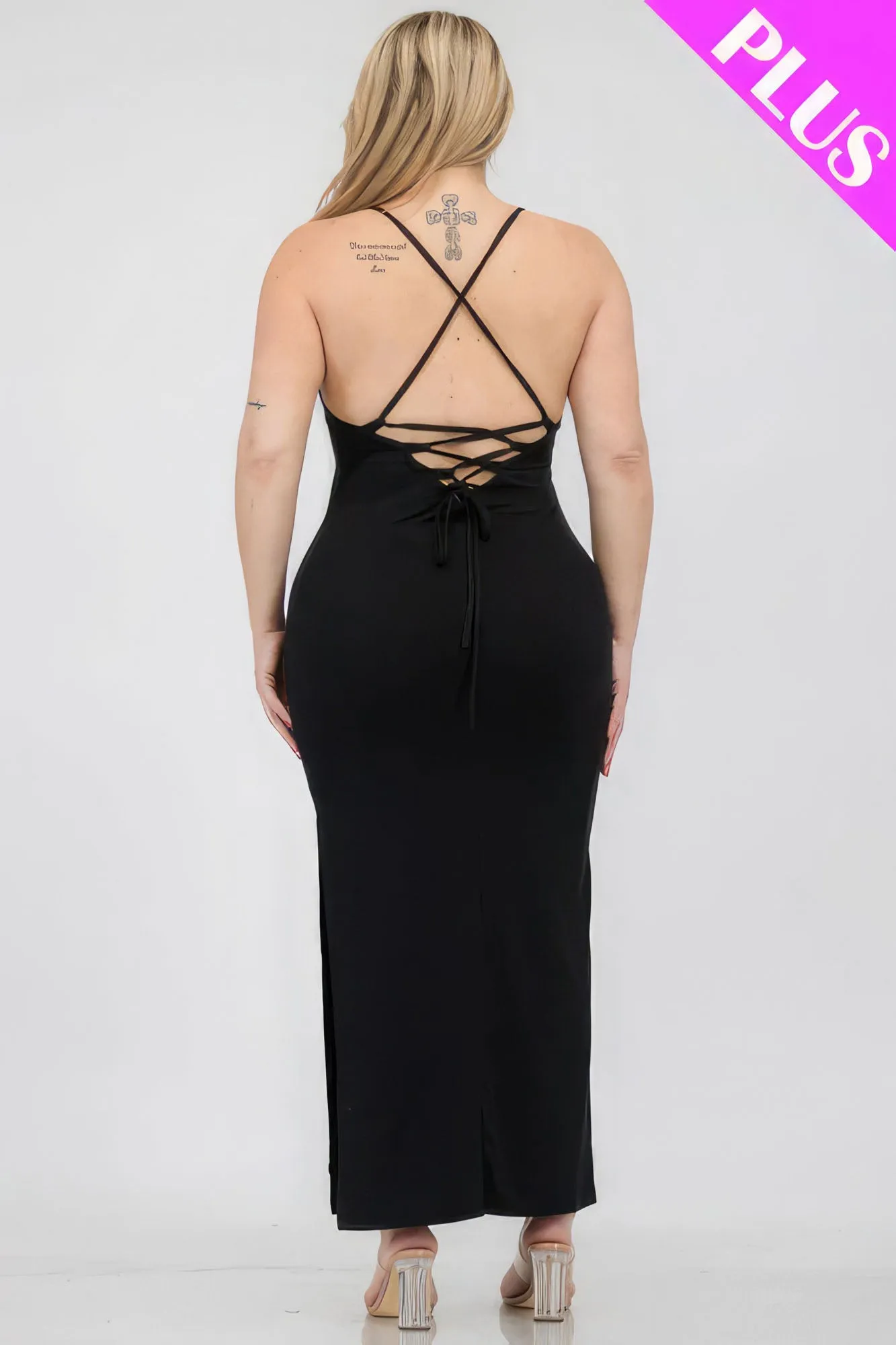 Crisscross Back Split Thigh Voluptuous ( ) Women's Plus Size Maxi Dress