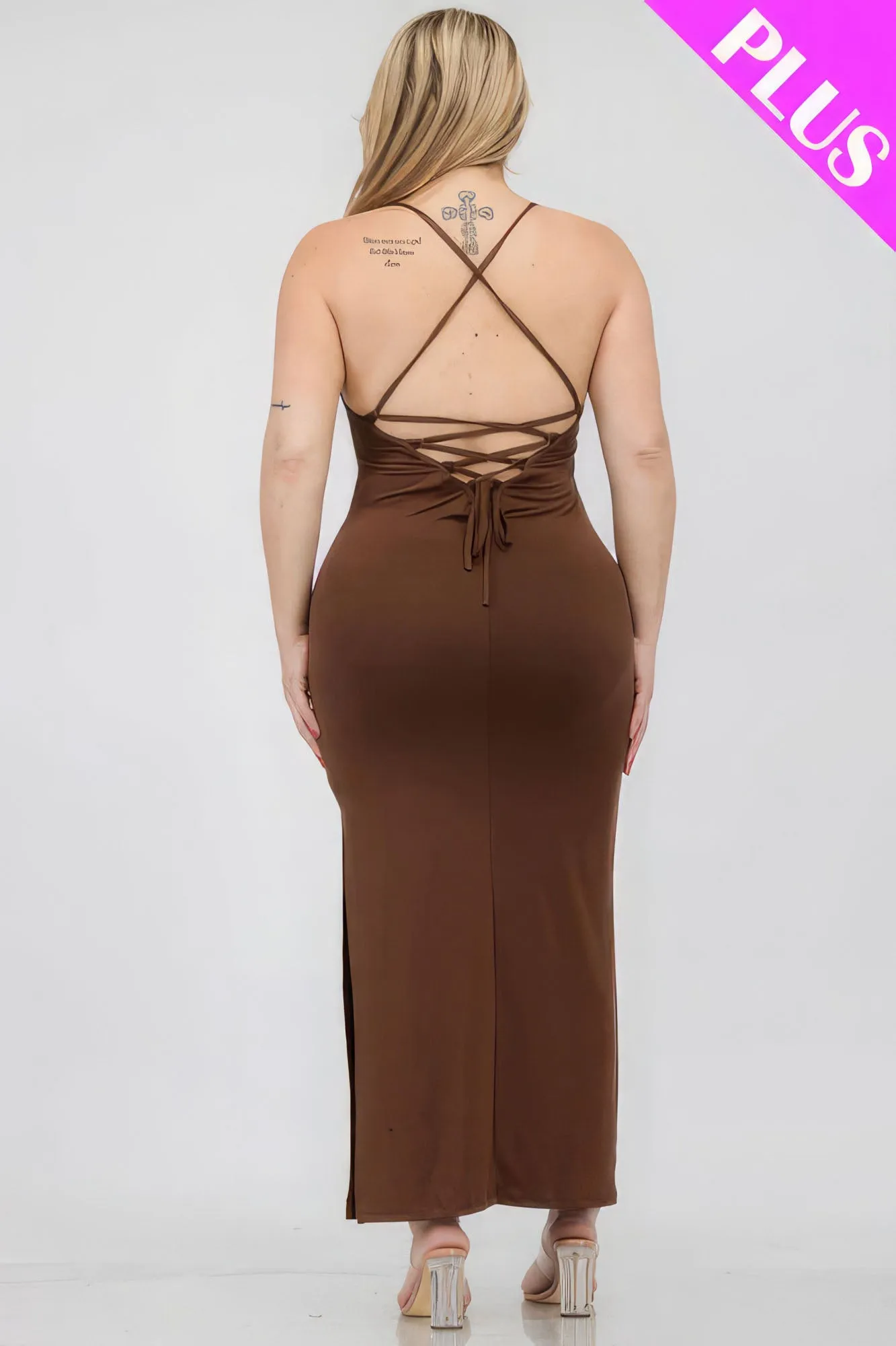 Crisscross Back Split Thigh Voluptuous ( ) Women's Plus Size Maxi Dress