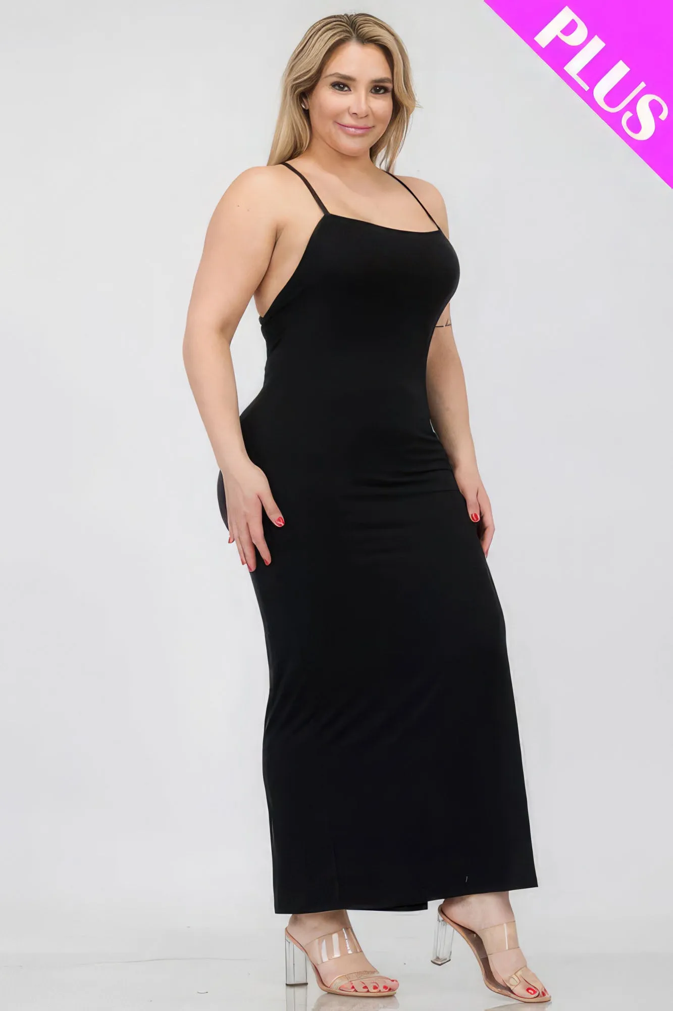 Crisscross Back Split Thigh Voluptuous ( ) Women's Plus Size Maxi Dress