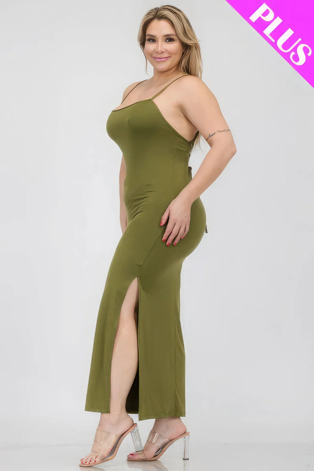 Crisscross Back Split Thigh Voluptuous ( ) Women's Plus Size Maxi Dress