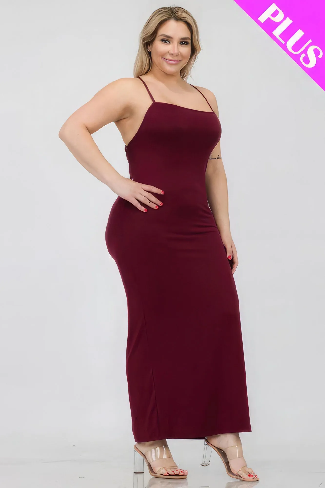 Crisscross Back Split Thigh Voluptuous ( ) Women's Plus Size Maxi Dress