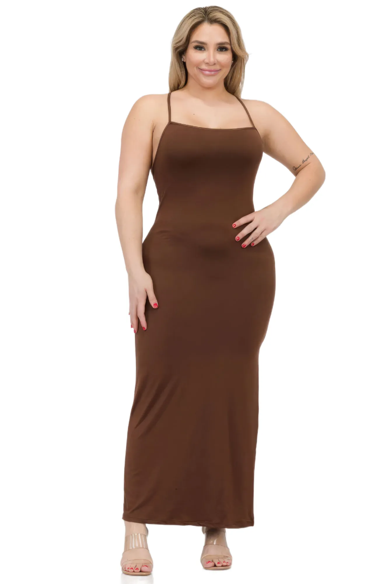 Crisscross Back Split Thigh Voluptuous ( ) Women's Plus Size Maxi Dress